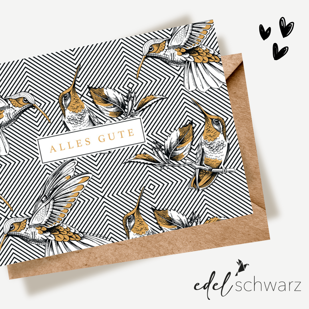 goldbek-edelschwarz-kolibri-doppelkarte-alles-gute-mit-umschlag image 1