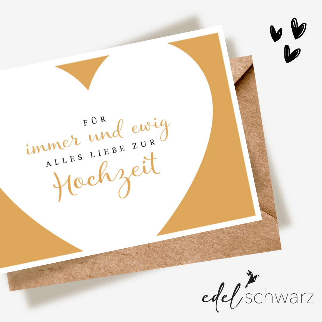 goldbek-edelschwarz-herz-doppelkarte-hochzeit-mit-umschlag image 1