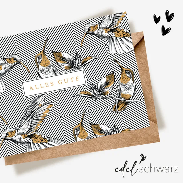 goldbek-edelschwarz-kolibri-doppelkarte-alles-gute-mit-umschlag image 1