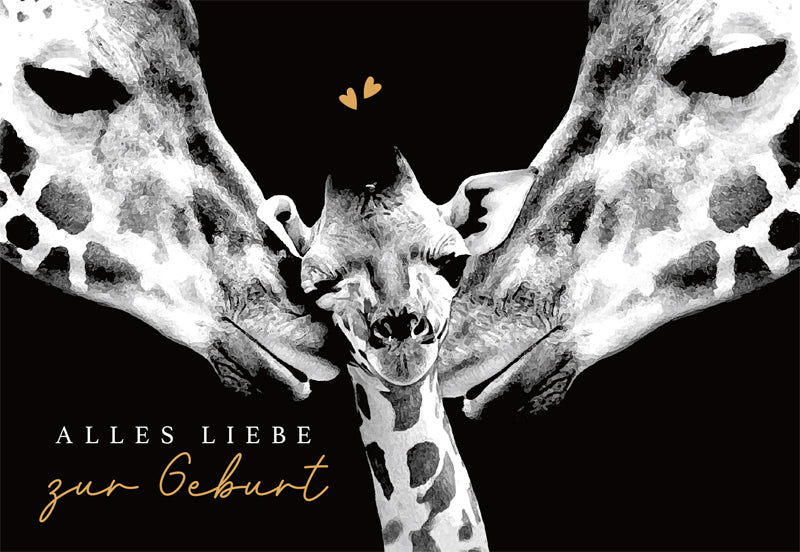 goldbek-edelschwarz-doppelkarte-giraffenbaby-geburtskarte image 2