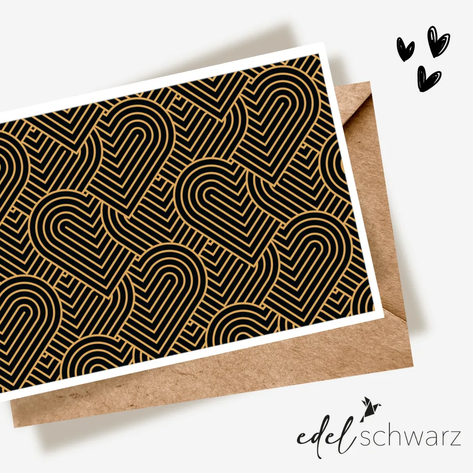 goldbek-edelschwarz-doppelkarte-grafisches-herzmuster-ohne-text image 1