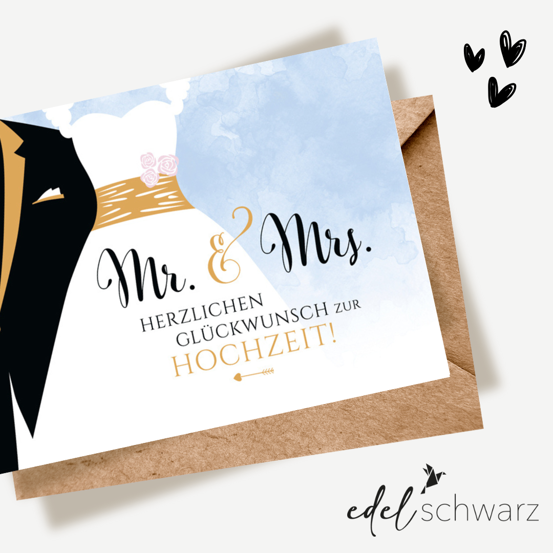 goldbek-edelschwarz-mr-und-mrs-doppelkarte-hochzeit image 1