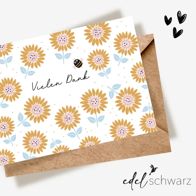 goldbek-edelschwarz-biene-und-blumenwiese-doppelkarte-danke image 1