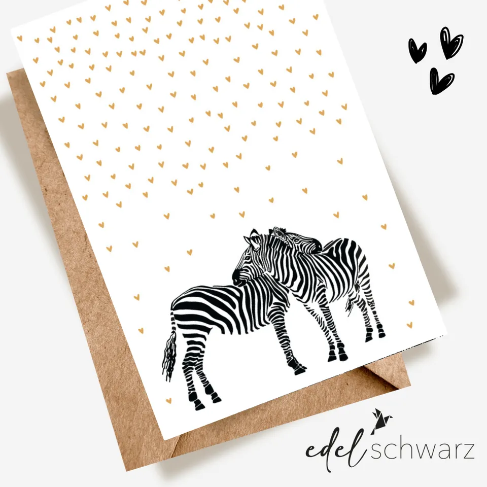 goldbek-edelschwarz-zwei-zebra-im-herzregen-doppelkarte-neutral image 1