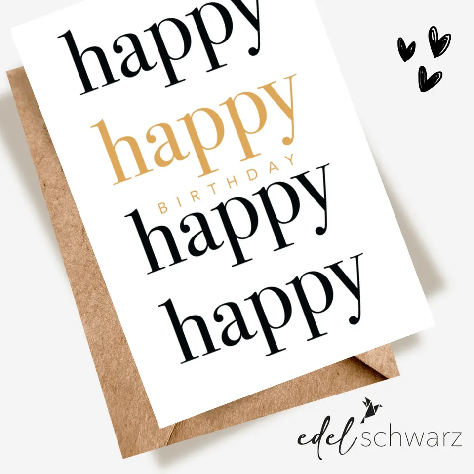 goldbek-edelschwarz-doppelkarte-happy-birthday-geburtstagskarte image 1