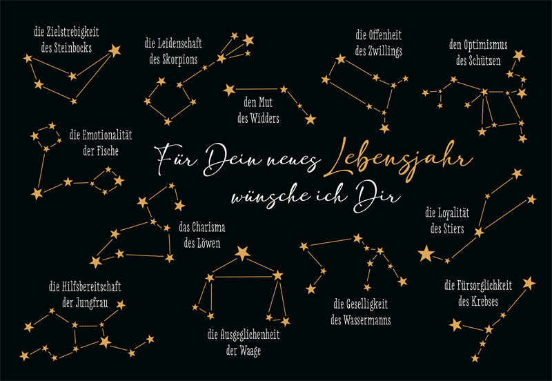 goldbek-edelschwarz-doppelkarte-sternzeichen-geburtstagskarte image 2