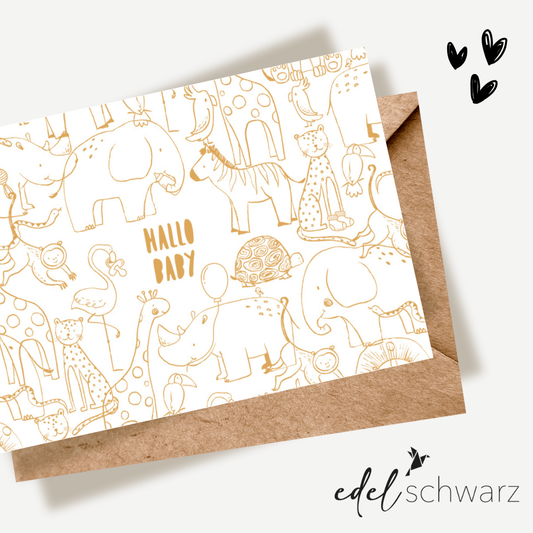 goldbek-edelschwarz-ganz-viele-tiere-doppelkarte-geburt image 1