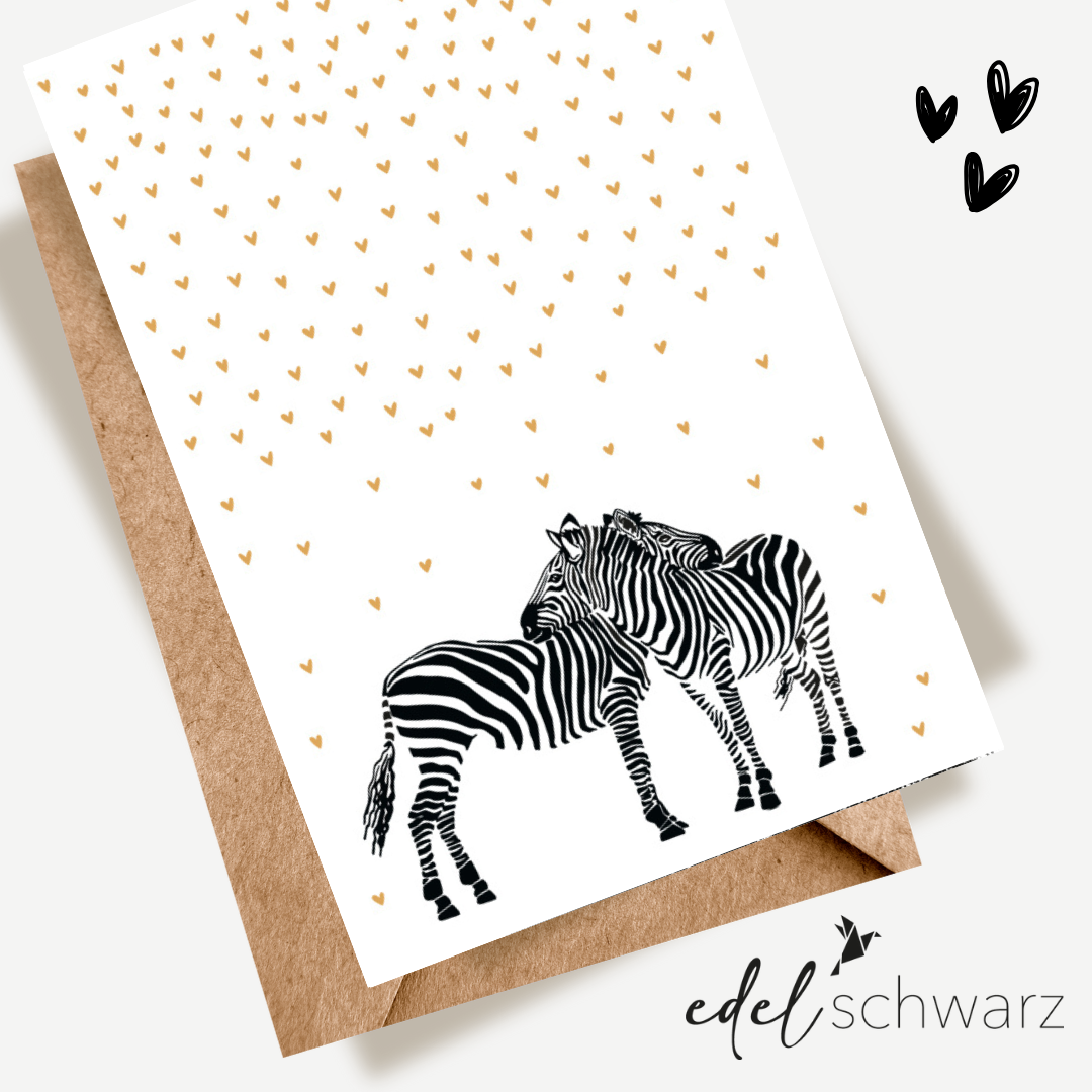 goldbek-edelschwarz-zwei-zebra-im-herzregen-doppelkarte-neutral image 1