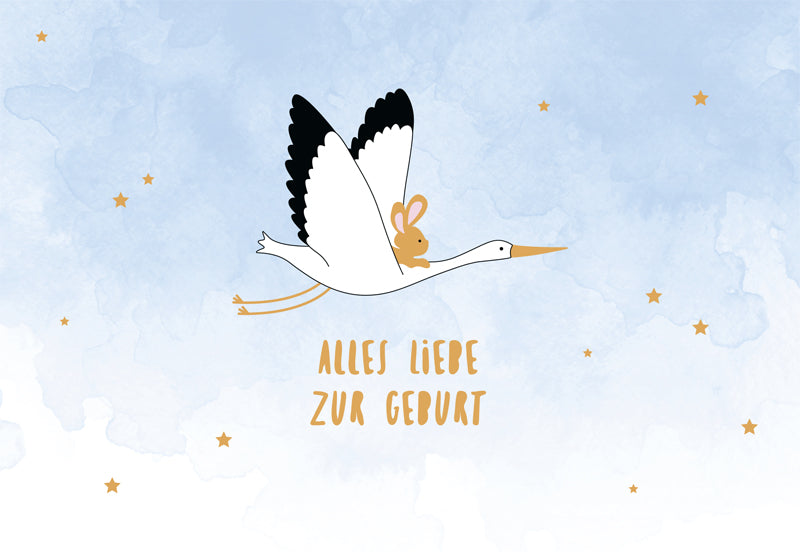 goldbek-edelschwarz-hasenbaby-fliegt-mit-storch-doppelkarte-geburt image 2