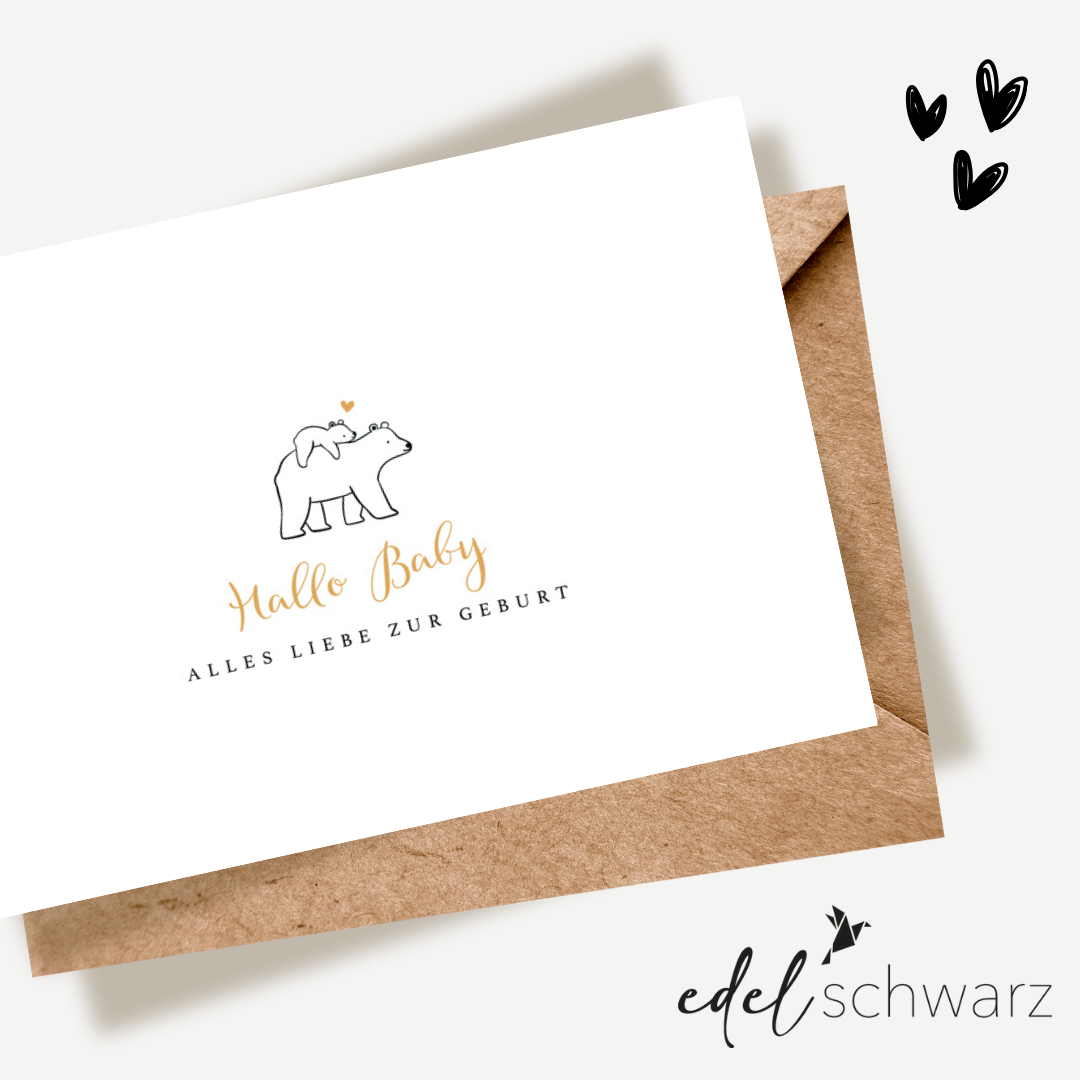 goldbek-edelschwarz-eisb-r-mit-baby-doppelkarte-geburt-hallo-baby image 1