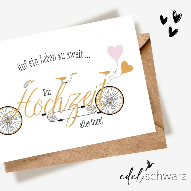goldbek-edelschwarz-doppelkarte-hochzeits-tandem-hochzeitskarte image 1