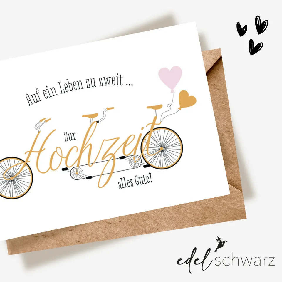 goldbek-edelschwarz-doppelkarte-hochzeits-tandem-hochzeitskarte image 1