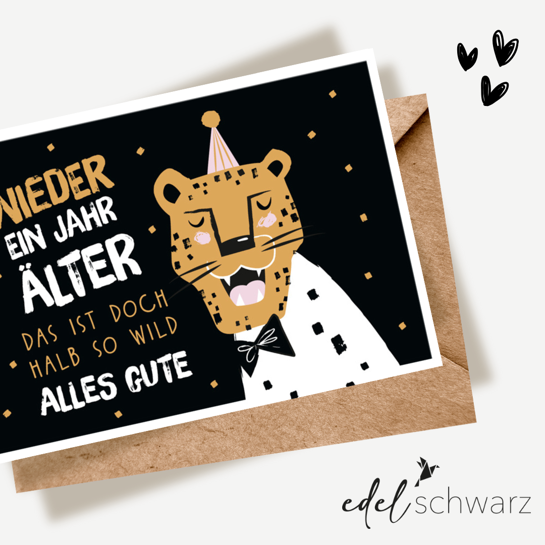 goldbek-edelschwarz-geburtstags-tiger-doppelkarte-geburtstag image 1