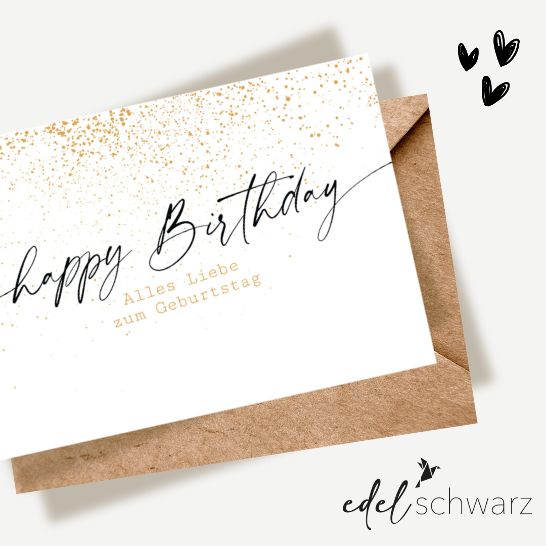 goldbek-edelschwarz-doppelkarte-happy-birthday-goldregen-geburtstag image 1