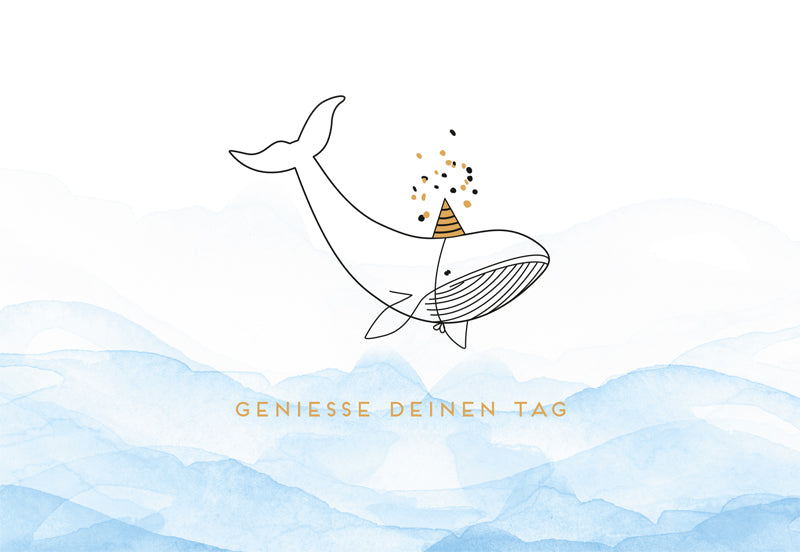 goldbek-edelschwarz-wal-mit-partyhut-doppelkarte-geburtstag image 2