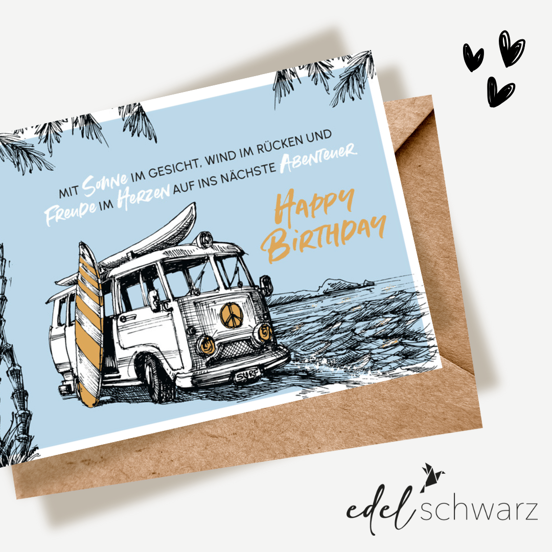 goldbek-edelschwarz-bulli-am-meer-doppelkarte-geburtstag image 1