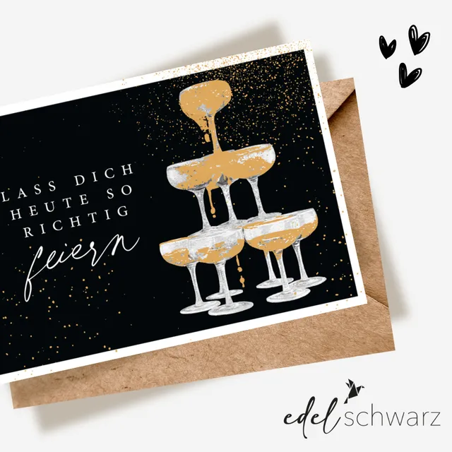 goldbek-edelschwarz-turm-aus-sektgl-sern-doppelkarte-geburtstag image 1