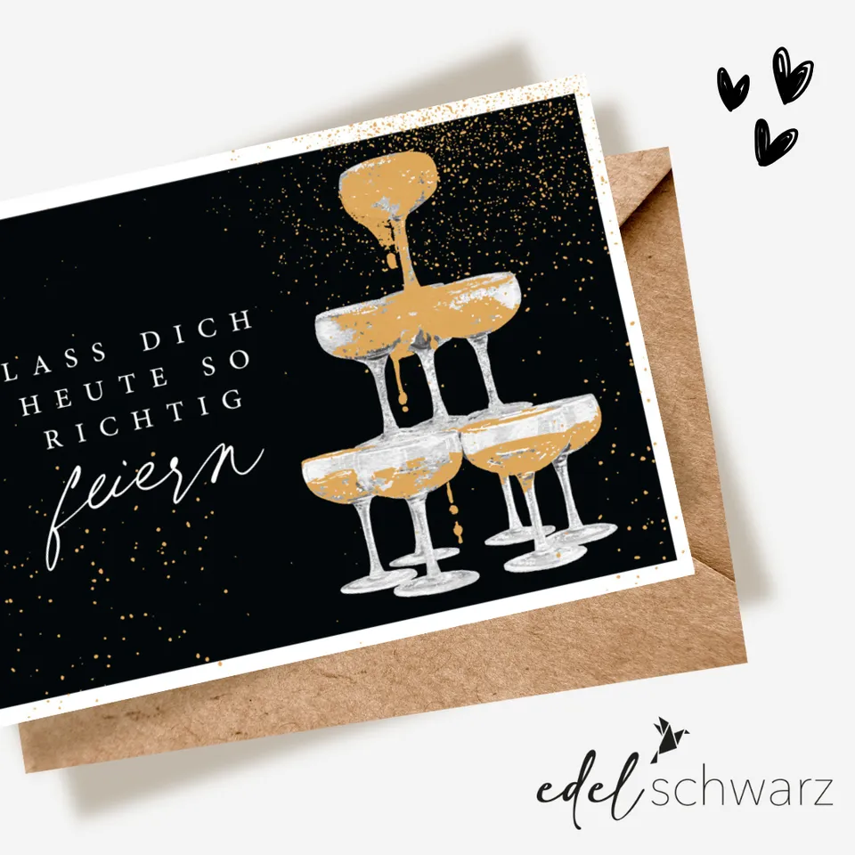 goldbek-edelschwarz-turm-aus-sektgl-sern-doppelkarte-geburtstag image 1