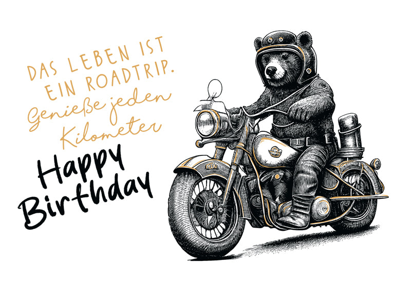 goldbek-edelschwarz-b-r-auf-motorrad-doppelkarte-geburtstag image 2