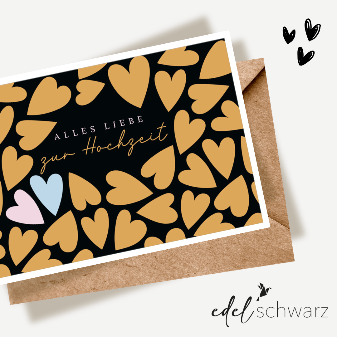 goldbek-edelschwarz-doppelkarte-goldherzen-hochzeit image 1