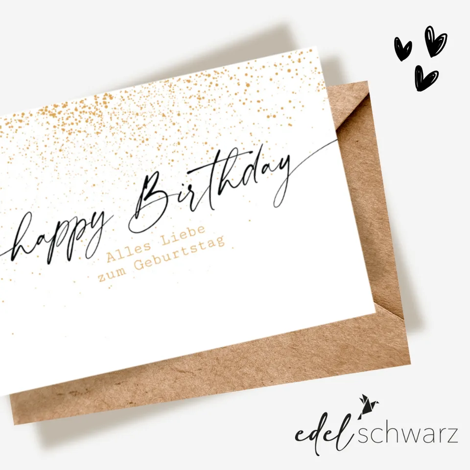goldbek-edelschwarz-doppelkarte-happy-birthday-goldregen-geburtstag image 1