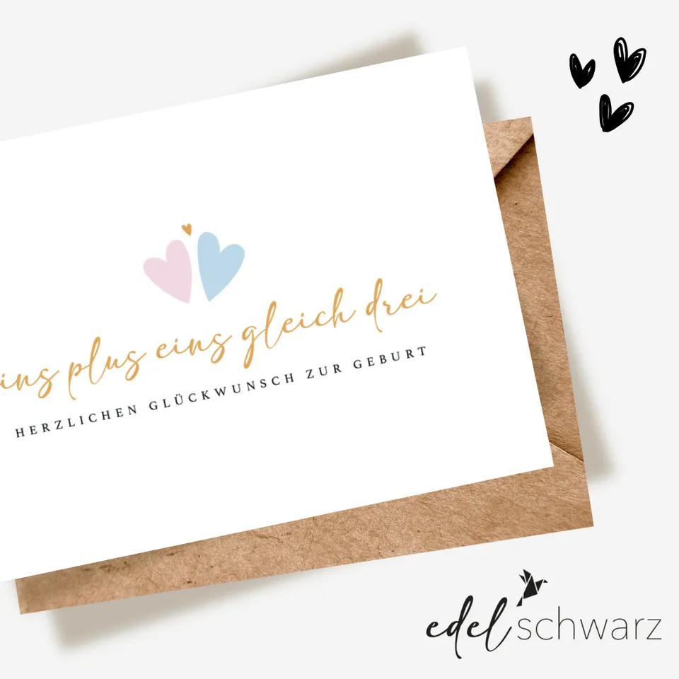 goldbek-edelschwarz-eins-plus-eins-gleich-drei-doppelkarte-geburt image 1