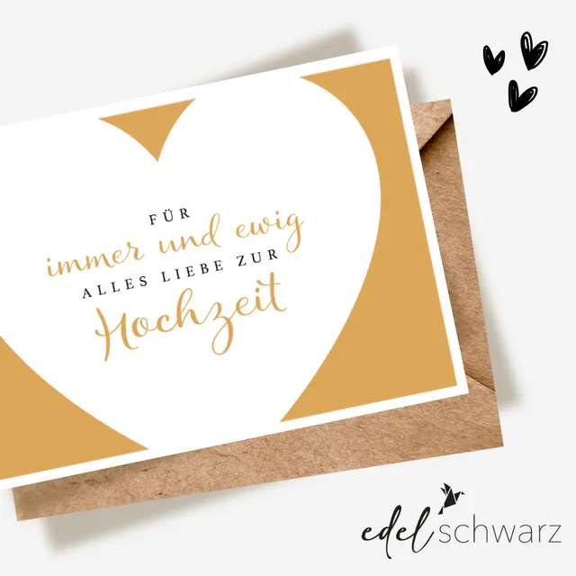 goldbek-edelschwarz-herz-doppelkarte-hochzeit-mit-umschlag image 1