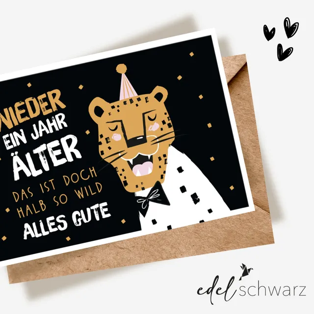 goldbek-edelschwarz-geburtstags-tiger-doppelkarte-geburtstag image 1