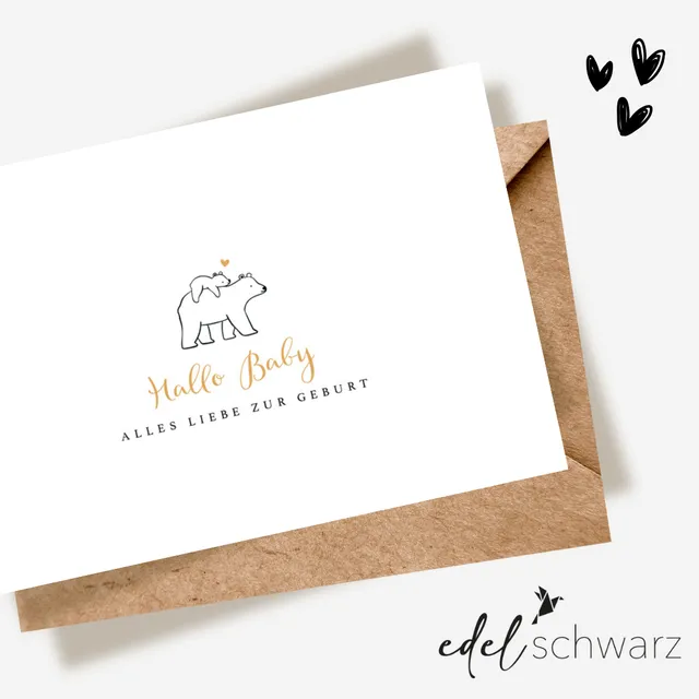 goldbek-edelschwarz-eisb-r-mit-baby-doppelkarte-geburt-hallo-baby image 1