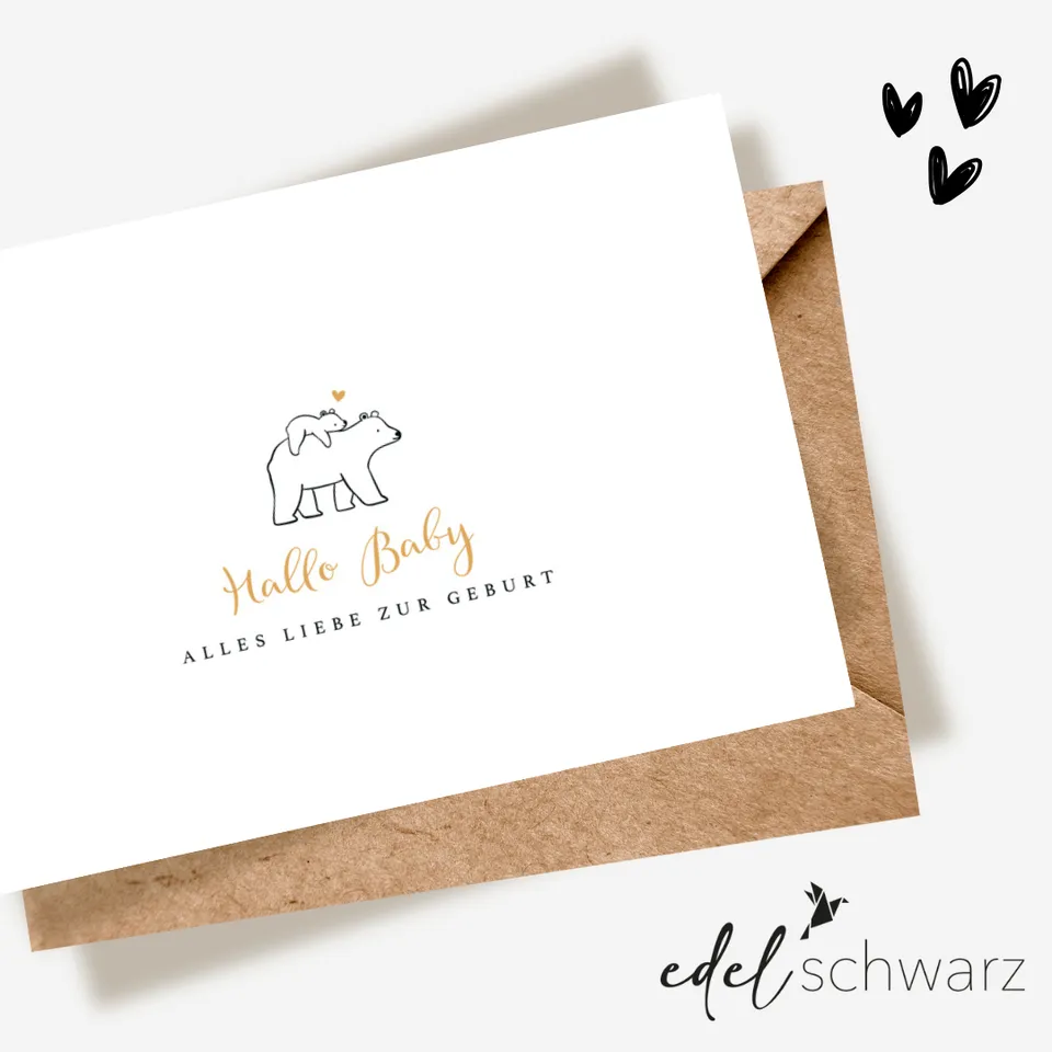 goldbek-edelschwarz-eisb-r-mit-baby-doppelkarte-geburt-hallo-baby image 1