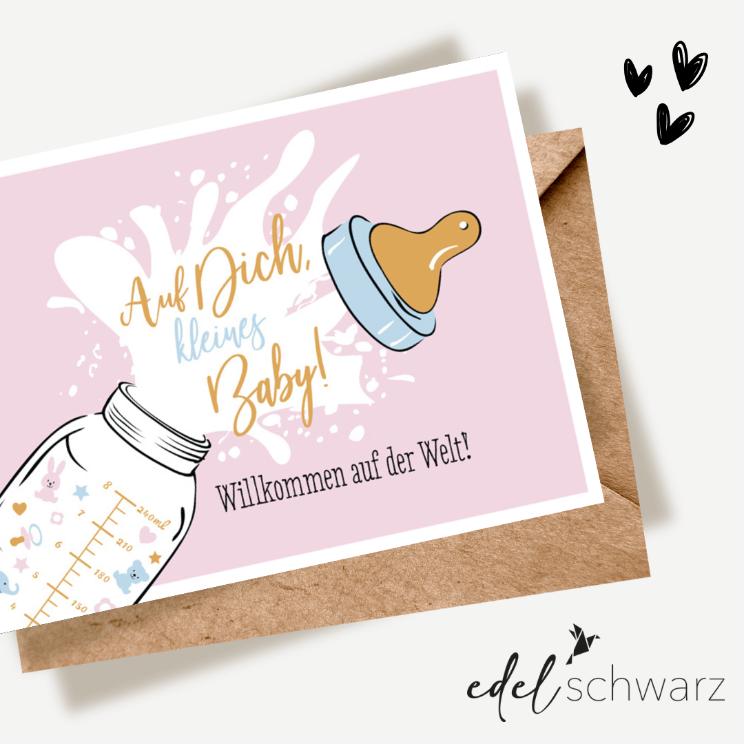 goldbek-edelschwarz-kleines-baby-doppelkarte-geburt image 1