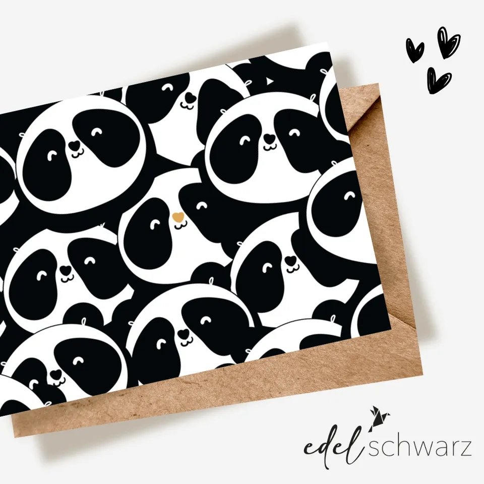 goldbek-edelschwarz-viele-pandas-doppelkarte-ohne-text image 1