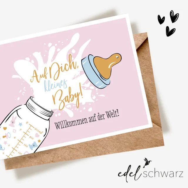 goldbek-edelschwarz-kleines-baby-doppelkarte-geburt image 1