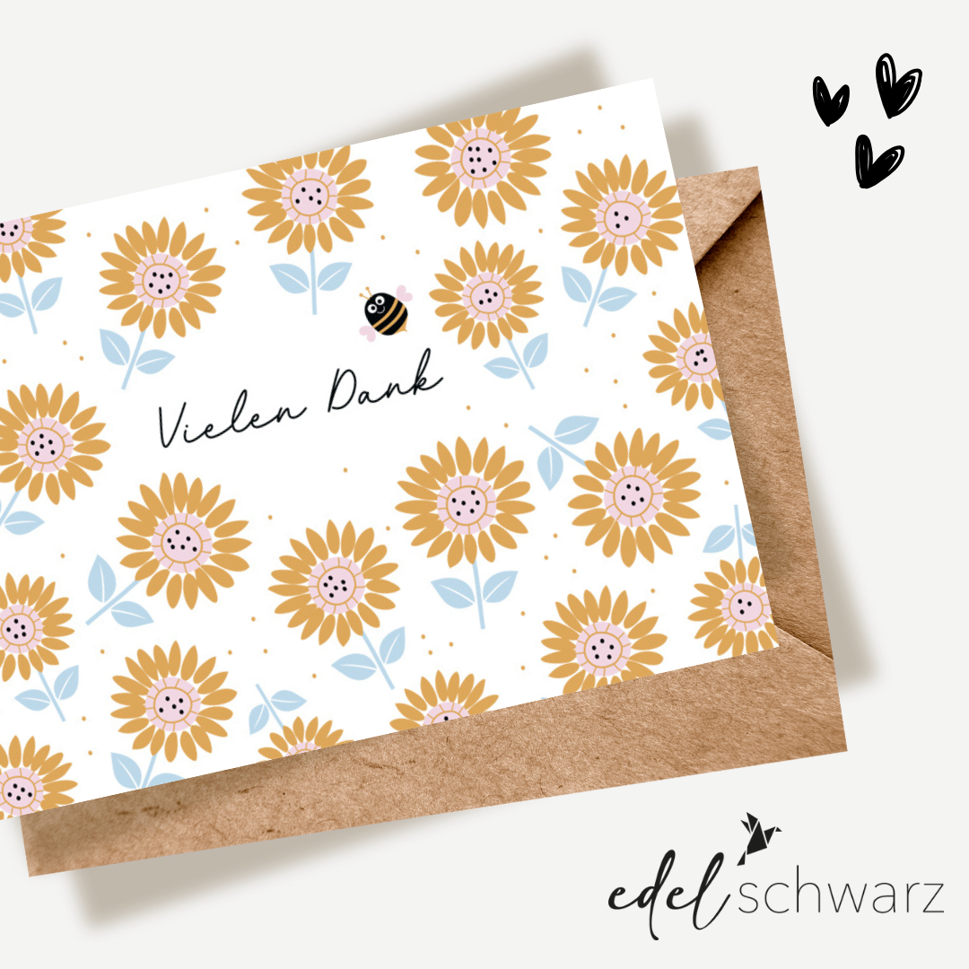 goldbek-edelschwarz-biene-und-blumenwiese-doppelkarte-danke image 1