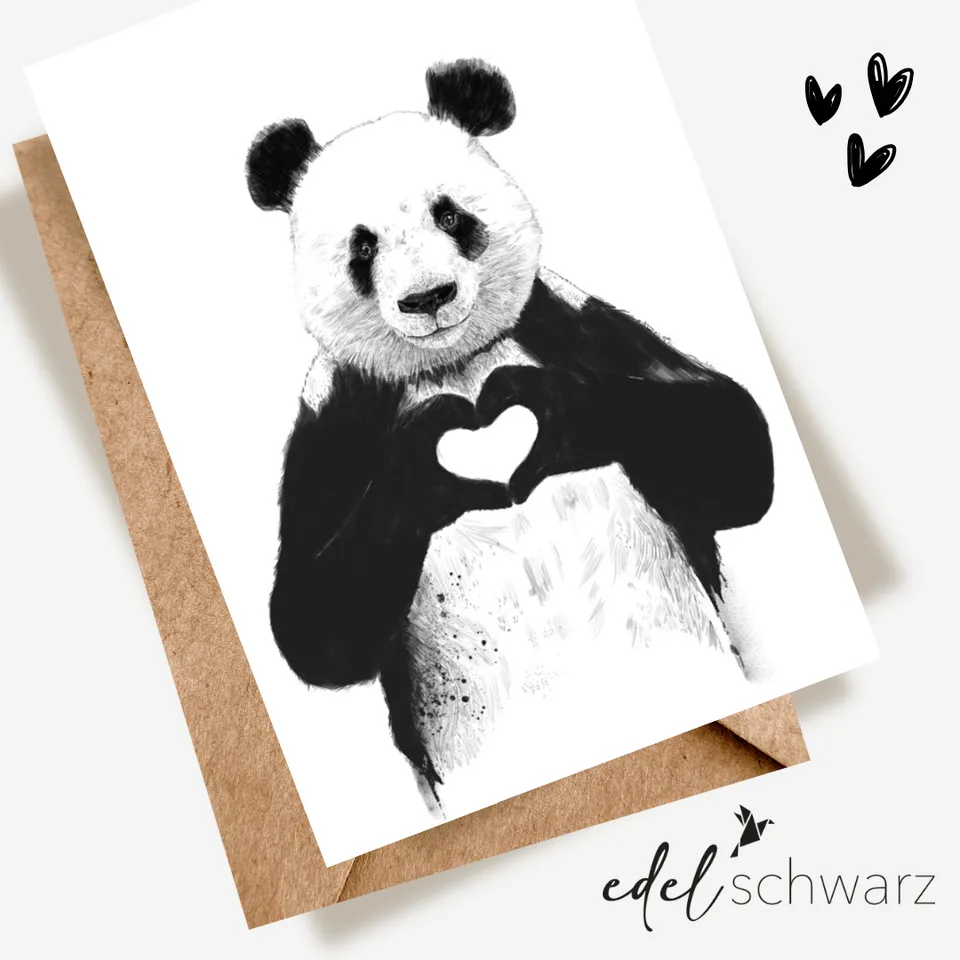 goldbek-edelschwarz-panda-herz-doppelkarte-neutral-ohne-text image 1