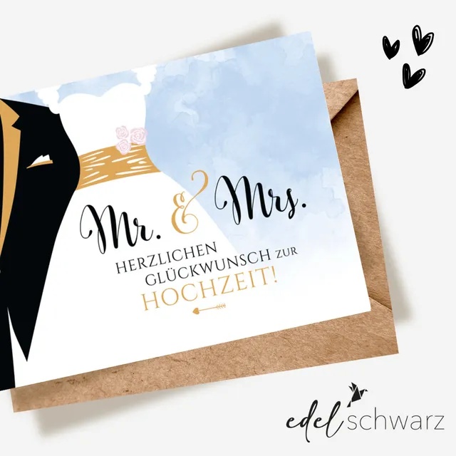 goldbek-edelschwarz-mr-und-mrs-doppelkarte-hochzeit image 1