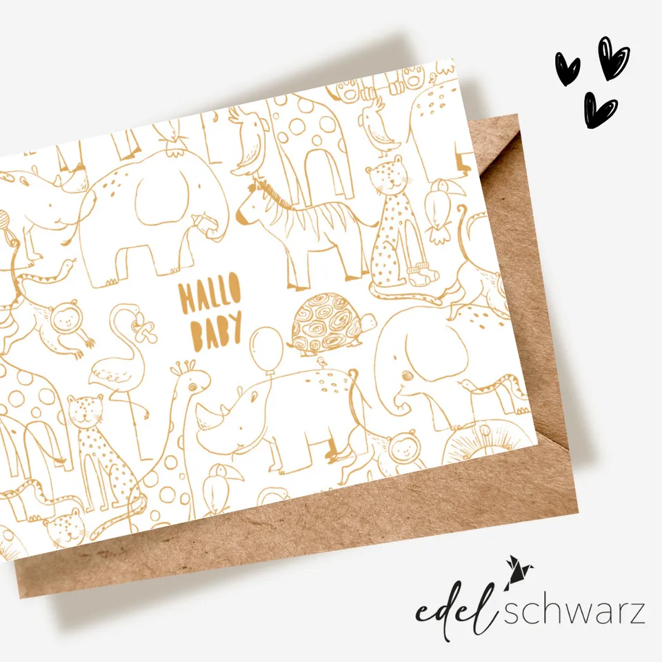 goldbek-edelschwarz-ganz-viele-tiere-doppelkarte-geburt image 1